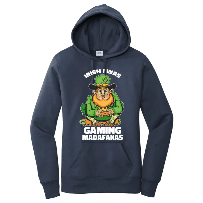 Irish I Was Gaming Leprechaun Funny St Patricks Day Gamer Premium Women's Pullover Hoodie