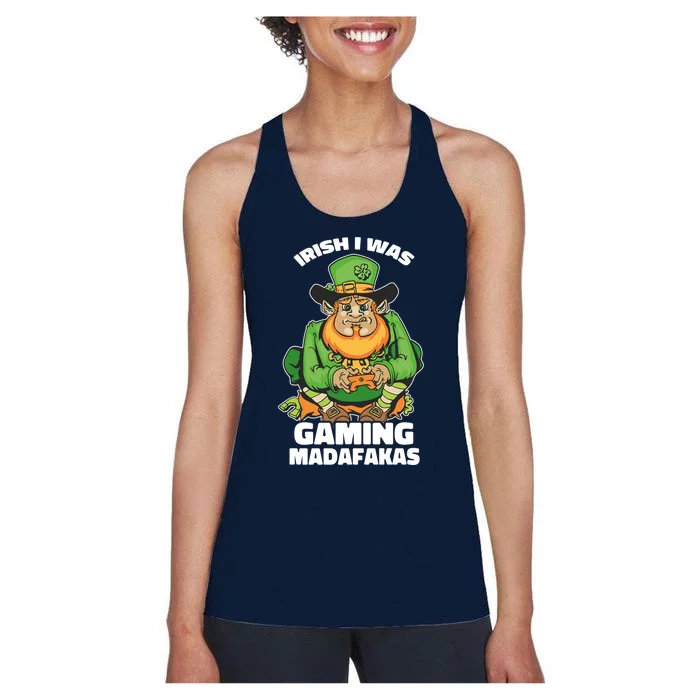 Irish I Was Gaming Leprechaun Funny St Patricks Day Gamer Premium Women's Racerback Tank