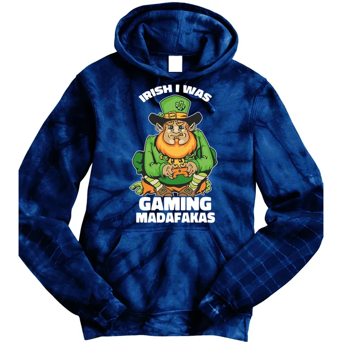 Irish I Was Gaming Leprechaun Funny St Patricks Day Gamer Premium Tie Dye Hoodie