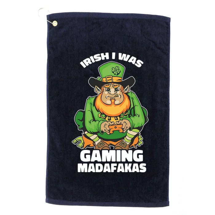 Irish I Was Gaming Leprechaun Funny St Patricks Day Gamer Premium Platinum Collection Golf Towel