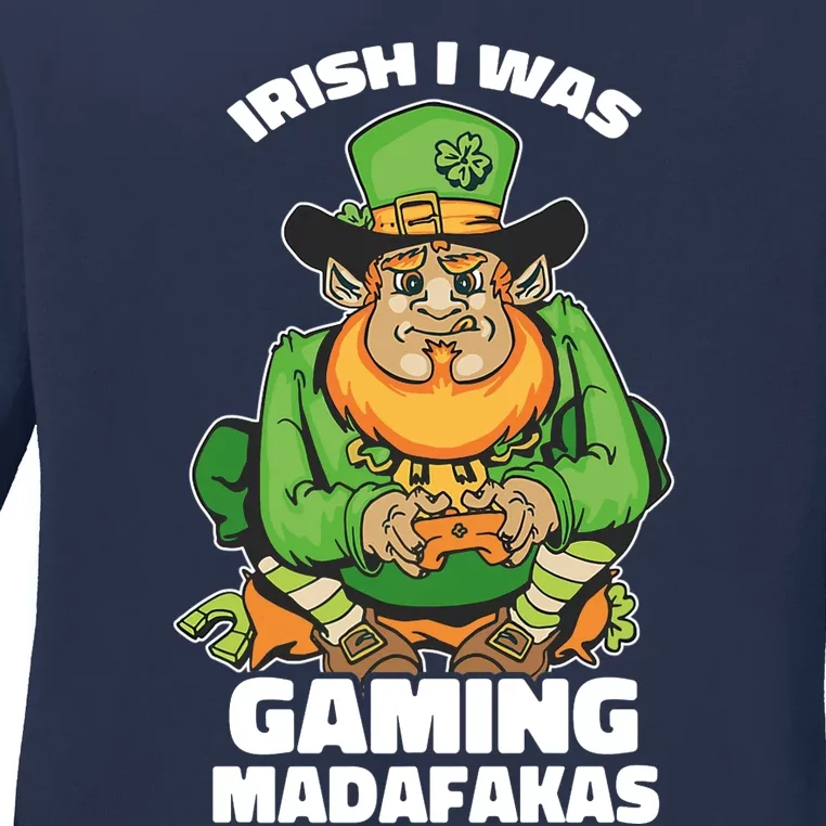 Irish I Was Gaming Leprechaun Funny St Patricks Day Gamer Premium Ladies Long Sleeve Shirt