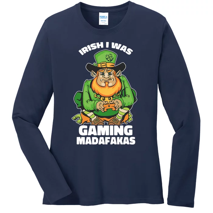 Irish I Was Gaming Leprechaun Funny St Patricks Day Gamer Premium Ladies Long Sleeve Shirt