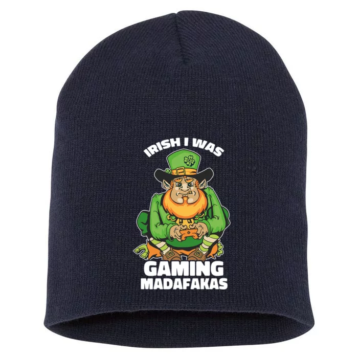 Irish I Was Gaming Leprechaun Funny St Patricks Day Gamer Premium Short Acrylic Beanie