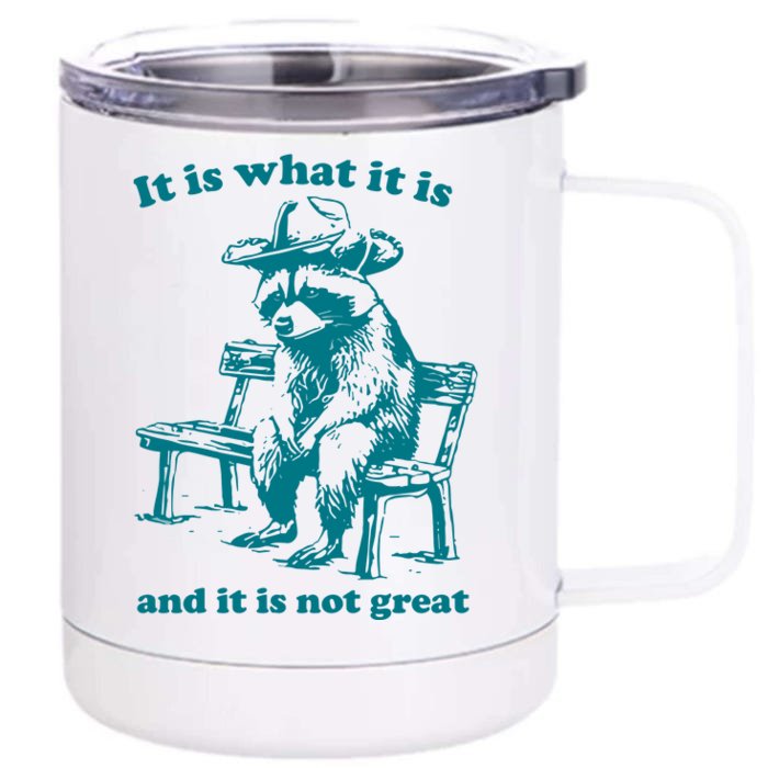 It Is What It Is And It Is Not Great Funny Raccoon Sarcastic Front & Back 12oz Stainless Steel Tumbler Cup