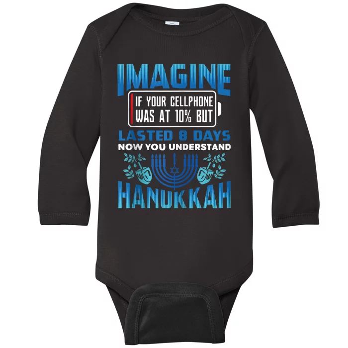 Imagine If Your Cellphone Was At 10% Chanukah Hanukkah Gift Baby Long Sleeve Bodysuit