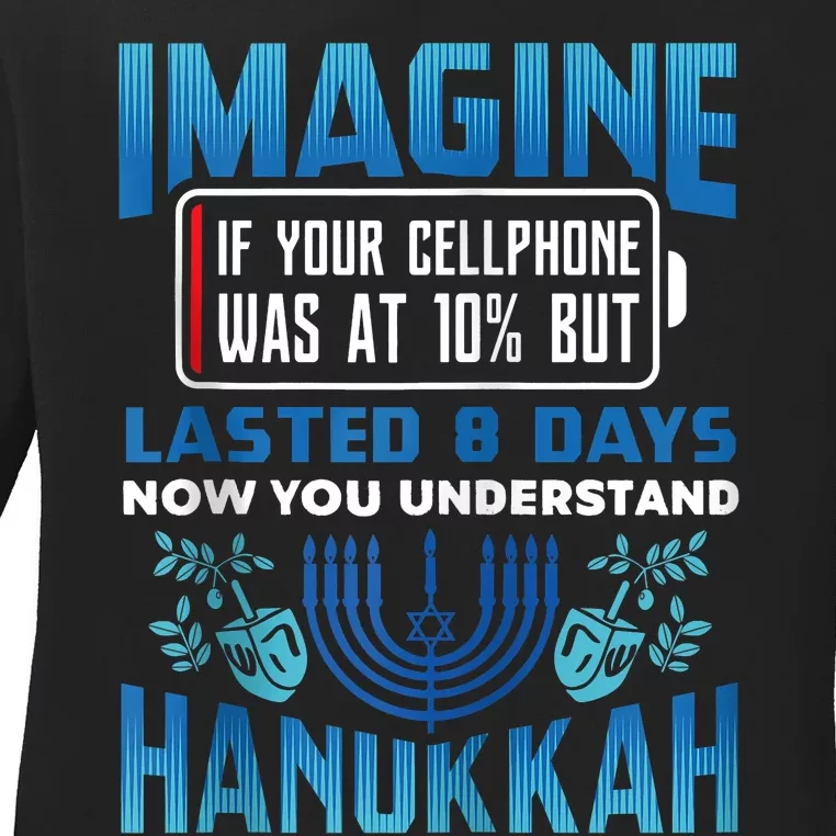 Imagine If Your Cellphone Was At 10% Chanukah Hanukkah Gift Ladies Long Sleeve Shirt