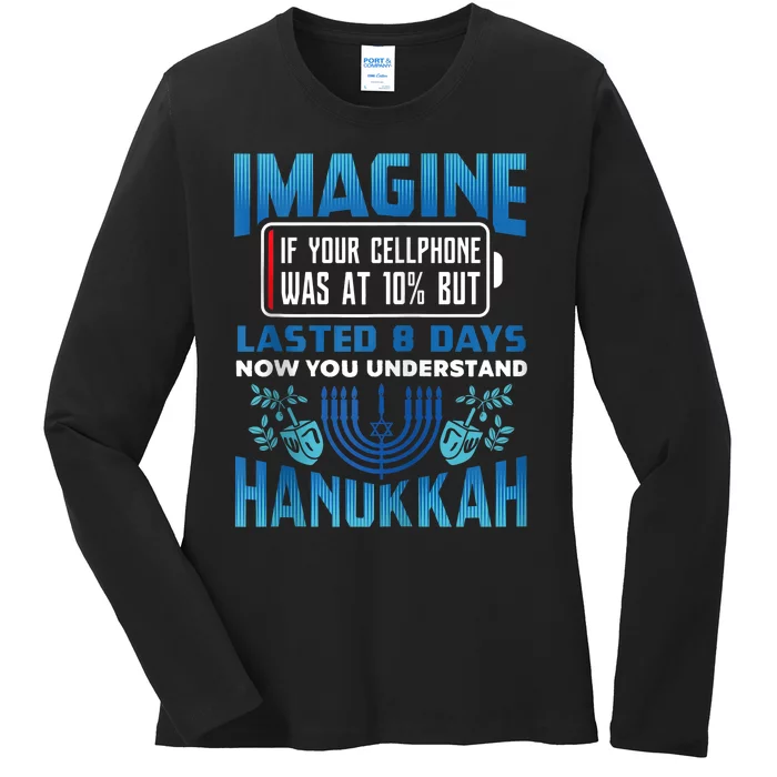 Imagine If Your Cellphone Was At 10% Chanukah Hanukkah Gift Ladies Long Sleeve Shirt