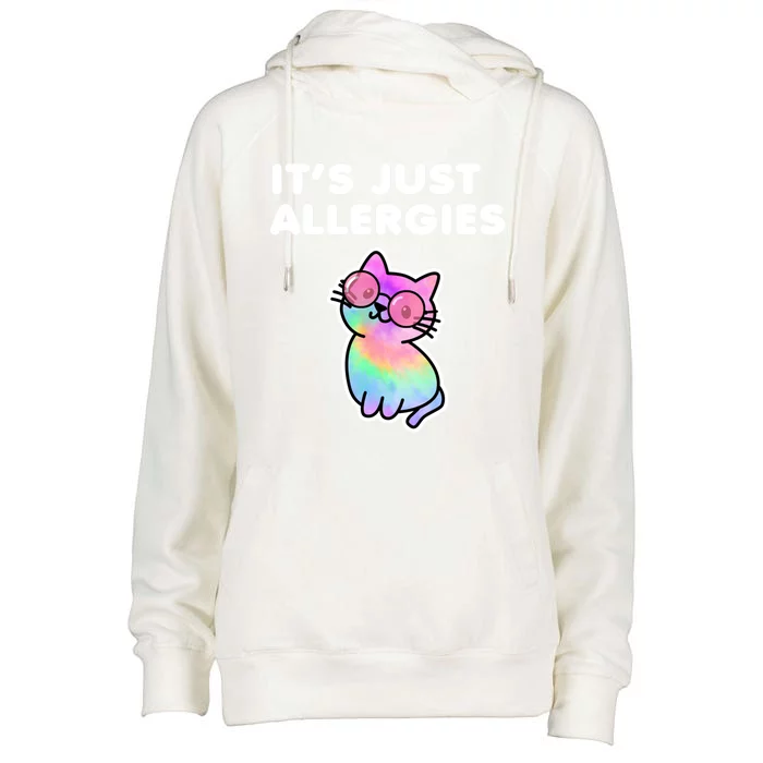 It's Just Allergies Funny Sarcastic Kawaii Cat Tie Dye Cool Gift Womens Funnel Neck Pullover Hood