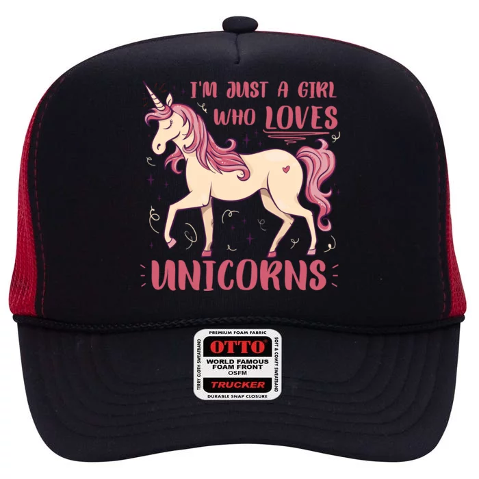 I'm Just A Girl Who Loves Unicorns High Crown Mesh Trucker Hat