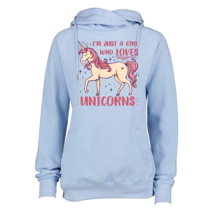 I'm Just A Girl Who Loves Unicorns Womens Funnel Neck Pullover Hood