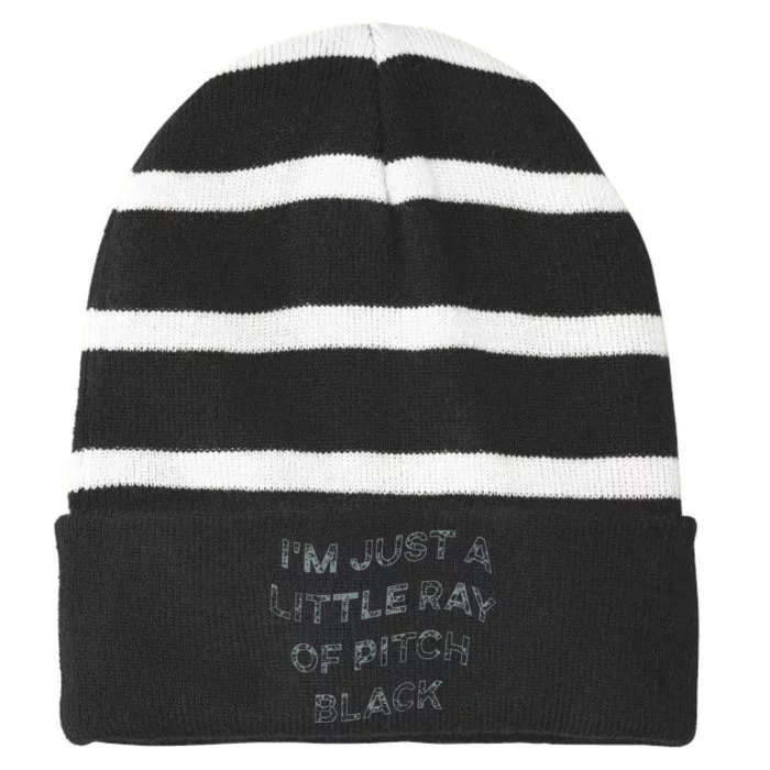 Im Just A Little Ray Of Pitch Black Striped Beanie with Solid Band