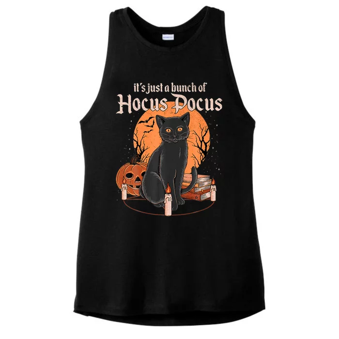 It's Just A Bunch Of Hocus Pocus Black Cat Halloween Ladies Tri-Blend Wicking Tank