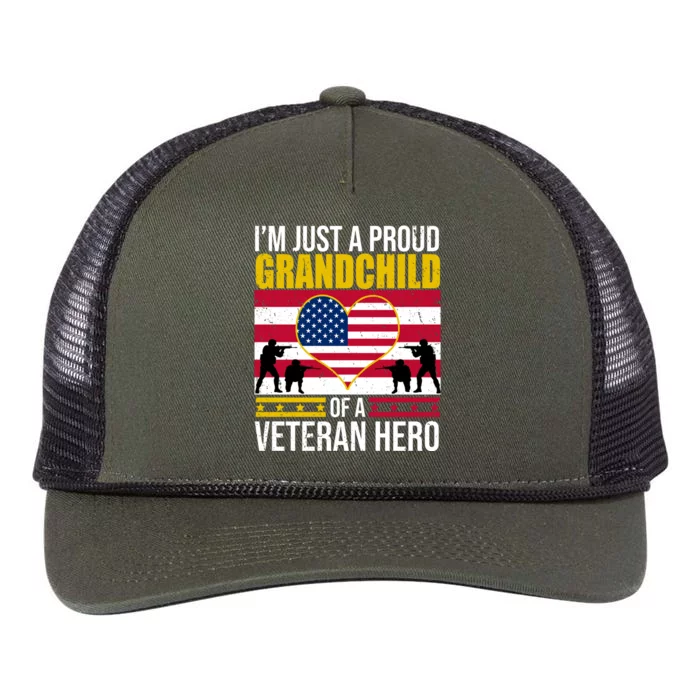 I'm Just A Proud Grandchild Of A Veteran Hero Retro Rope Trucker Hat Cap