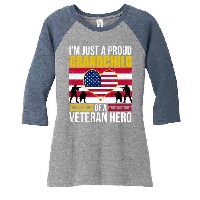 I'm Just A Proud Grandchild Of A Veteran Hero Women's Tri-Blend 3/4-Sleeve Raglan Shirt