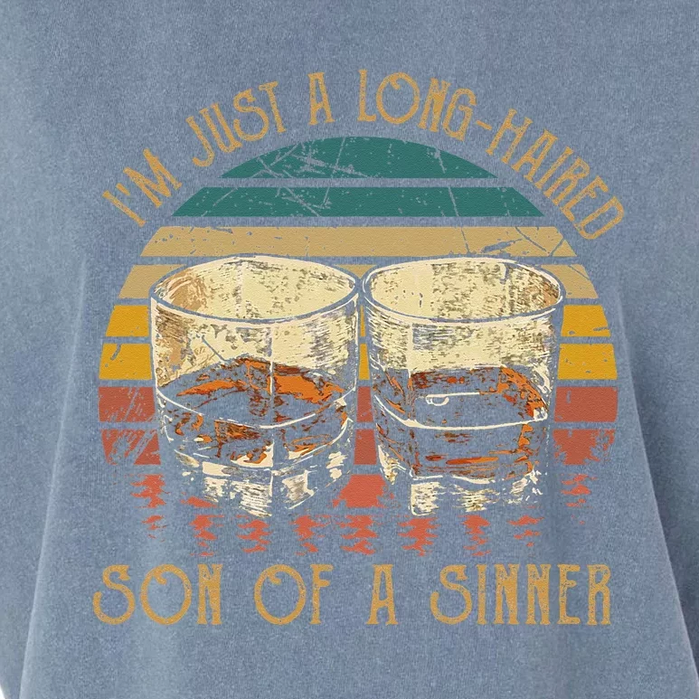 Im Just A LongHaired Son Of A Sinner Funny Whiskey Glasses Garment-Dyed Women's Muscle Tee