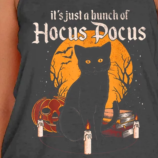 It's Just A Bunch Of Hocus Pocus Funny Halloween Black Cat Women's Knotted Racerback Tank