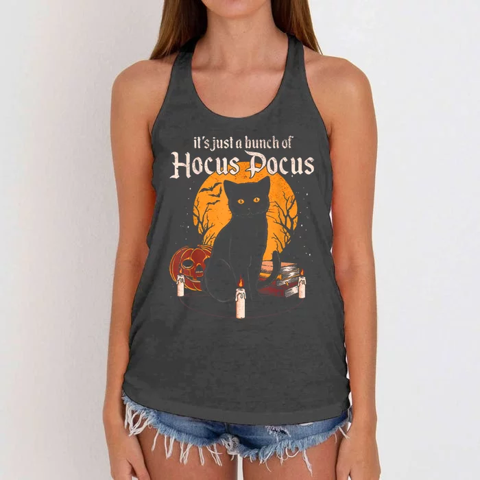 It's Just A Bunch Of Hocus Pocus Funny Halloween Black Cat Women's Knotted Racerback Tank