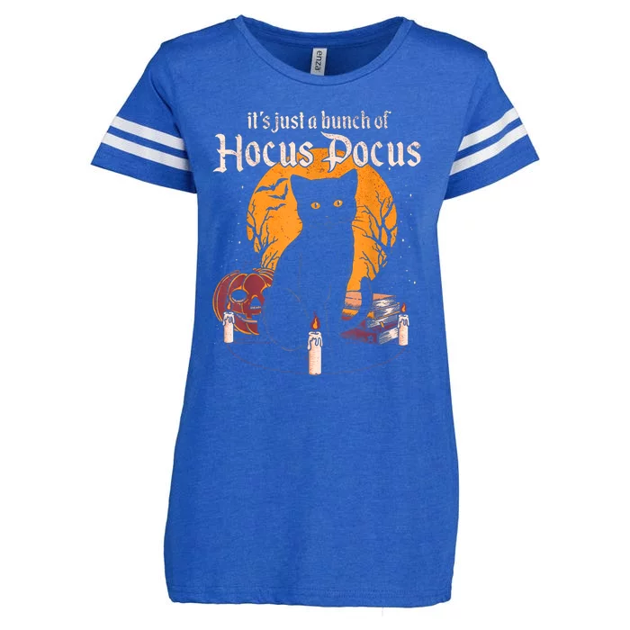 It's Just A Bunch Of Hocus Pocus Funny Halloween Black Cat Enza Ladies Jersey Football T-Shirt