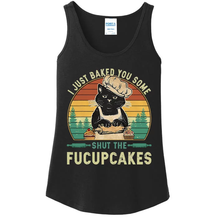 I Just Baked You Some Shut The Fucupcakes Vintage Retro Cat Ladies Essential Tank