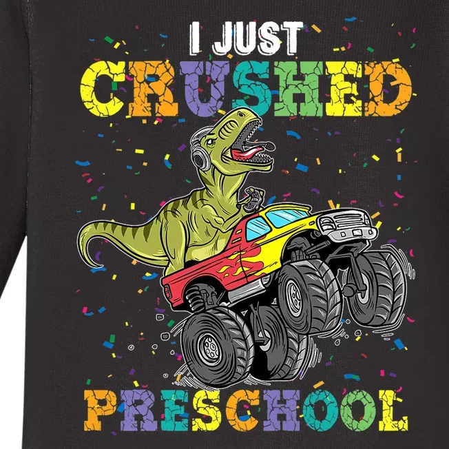 I Just Crushed PreSchool Dinosaur TRex Gaming Monster Truck Baby Long Sleeve Bodysuit