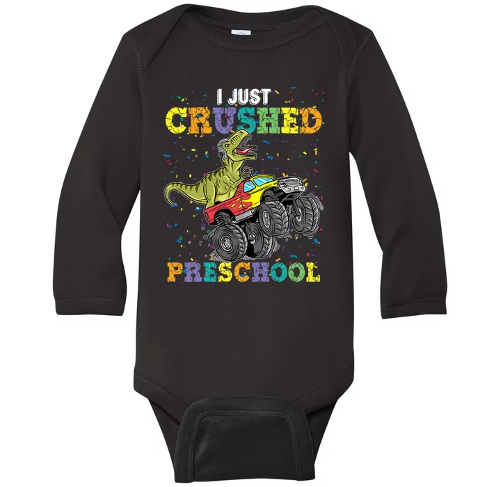 I Just Crushed PreSchool Dinosaur TRex Gaming Monster Truck Baby Long Sleeve Bodysuit