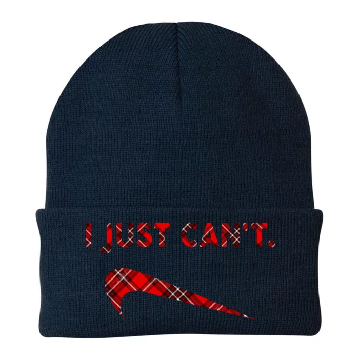 I Just Can't Funny Parody Buffalo Plaid Knit Cap Winter Beanie