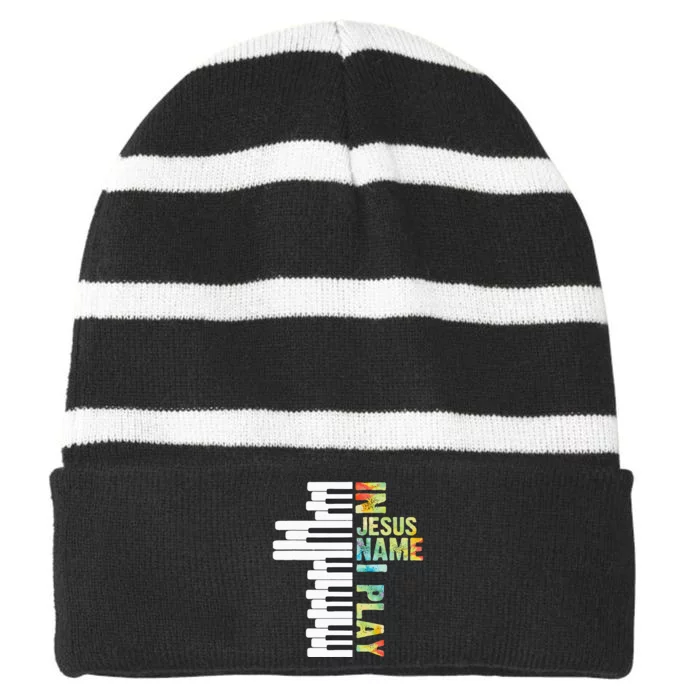 In Jesus Christian Name I Play Piano Music Vintage Striped Beanie with Solid Band