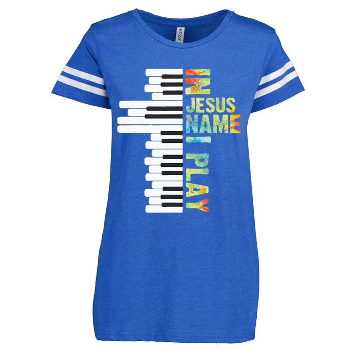 In Jesus Christian Name I Play Piano Music Vintage Enza Ladies Jersey Football T-Shirt