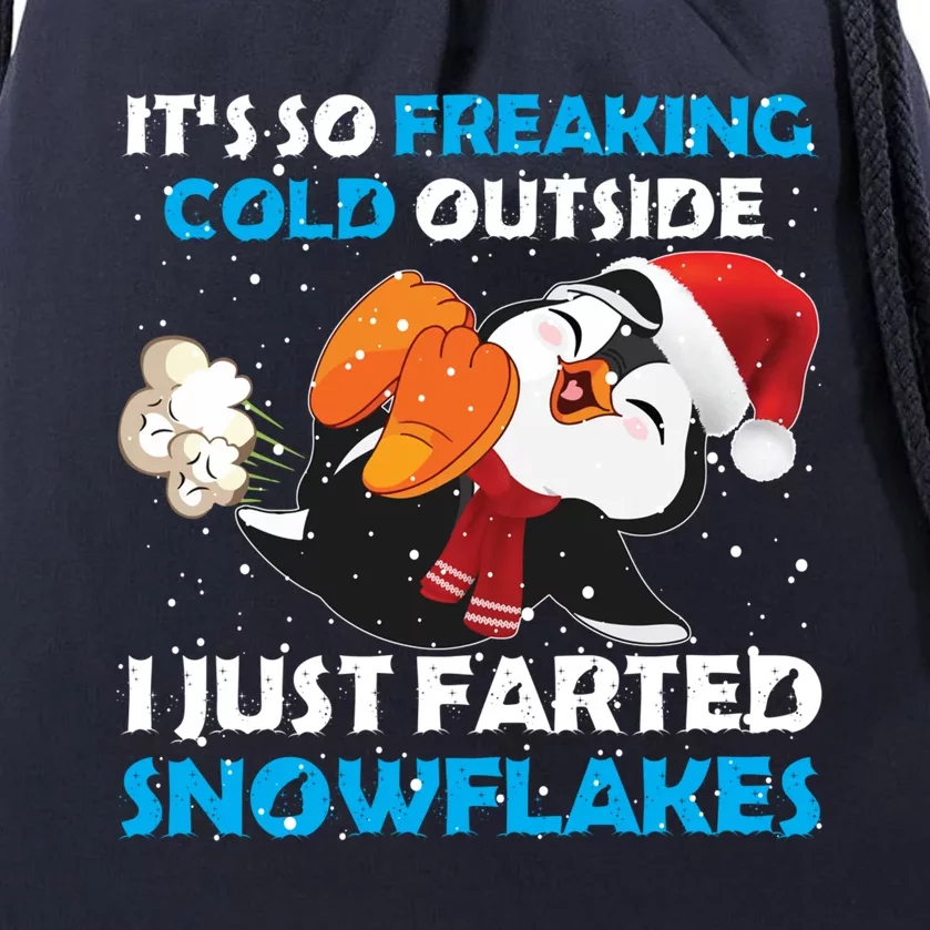 I Just Farted Snowflakes Funny Penguin Lover Christmas Cool Gift Drawstring Bag