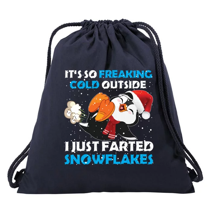 I Just Farted Snowflakes Funny Penguin Lover Christmas Cool Gift Drawstring Bag