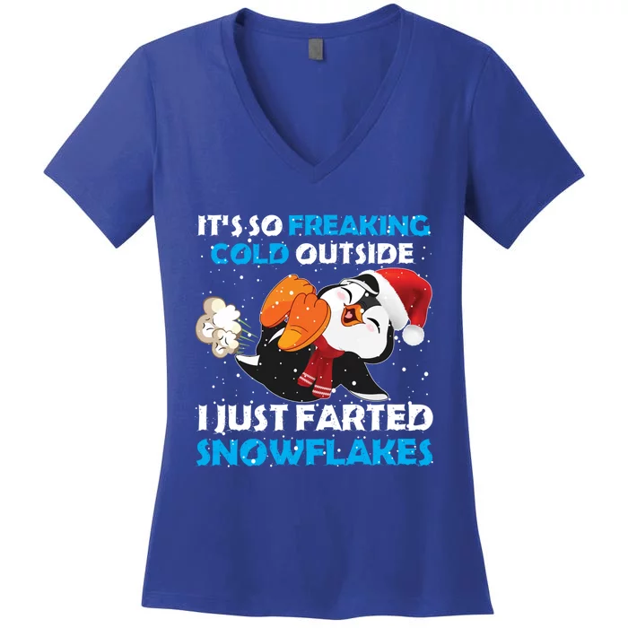 I Just Farted Snowflakes Funny Penguin Lover Christmas Gift Women's V-Neck T-Shirt