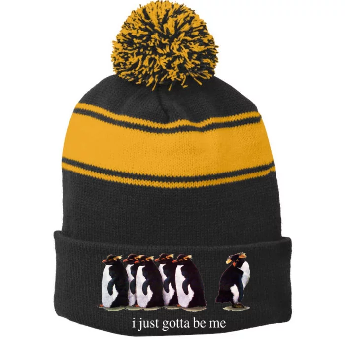 I Just Gotta Be Me Penguin Funny Tv Show Stripe Pom Pom Beanie