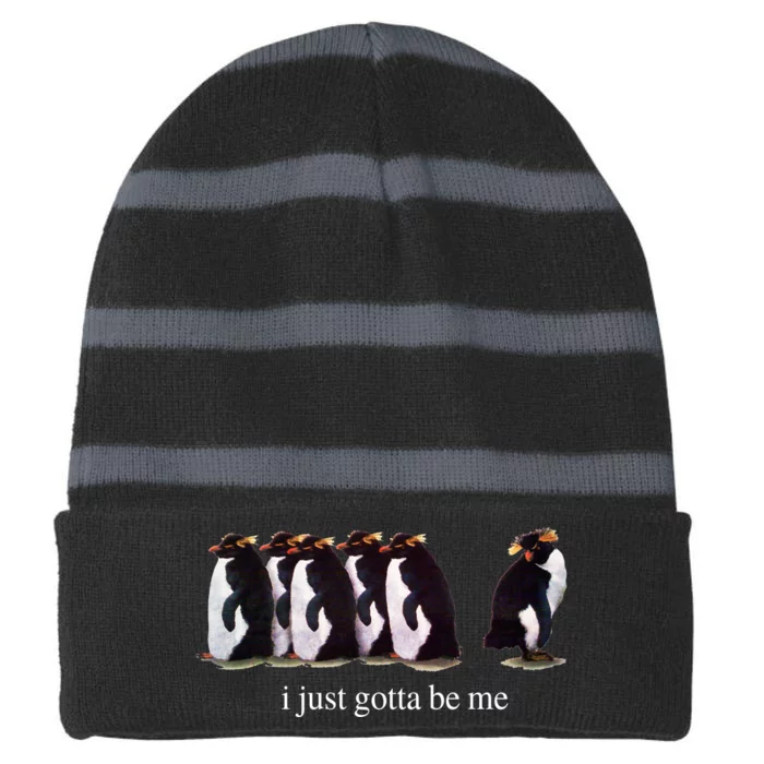 I Just Gotta Be Me Penguin Funny Tv Show Striped Beanie with Solid Band