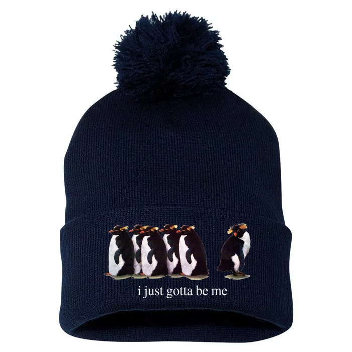 I Just Gotta Be Me Penguin Funny Tv Show Pom Pom 12in Knit Beanie