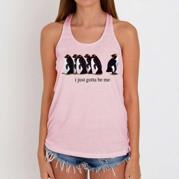 I Just Gotta Be Me Penguin Funny Tv Show Women's Knotted Racerback Tank