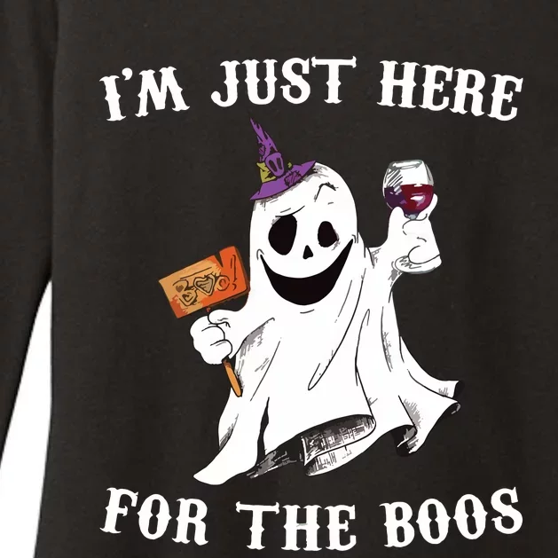 IM Just Here For The Boos Funny Halloween Ghost Wine Womens CVC Long Sleeve Shirt