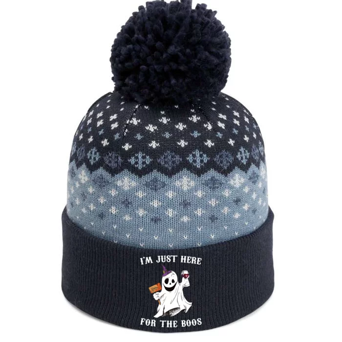 IM Just Here For The Boos Funny Halloween Ghost Wine The Baniff Cuffed Pom Beanie