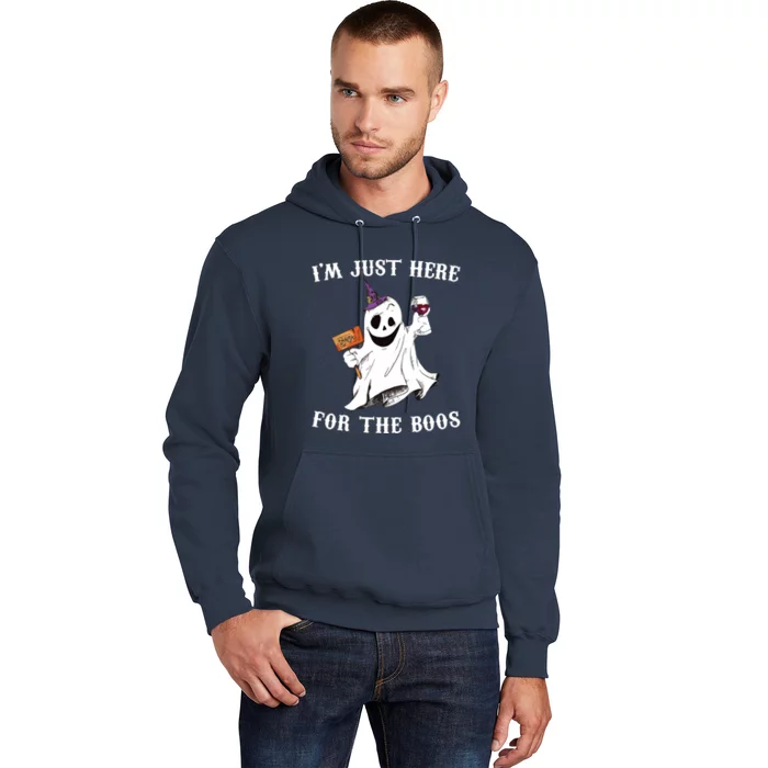 IM Just Here For The Boos Funny Halloween Ghost Wine Hoodie