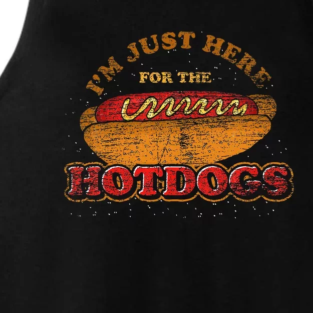 Im Just Here For The Hot Dogs Foodie Weiner Ladies Tri-Blend Wicking Tank