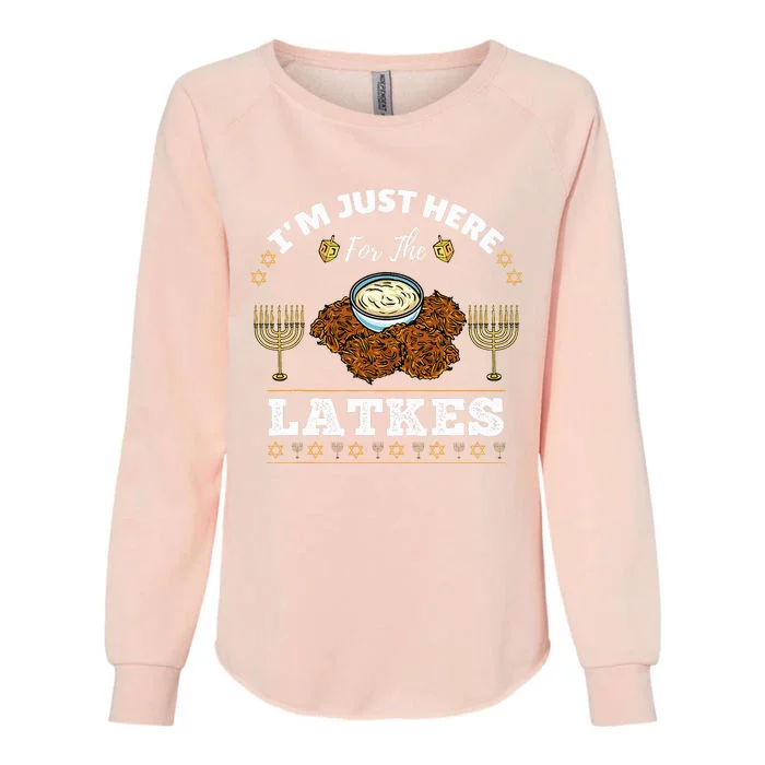 Im Just Here For The Latkes Chanukah Hanukkah Womens California Wash Sweatshirt