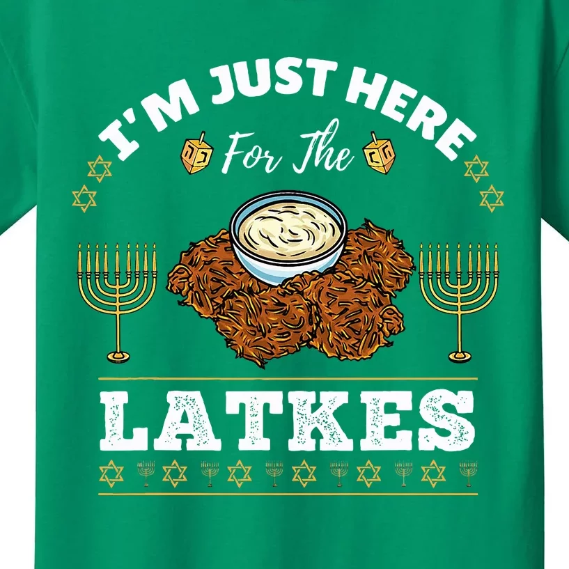 Im Just Here For The Latkes Chanukah Hanukkah Kids T-Shirt