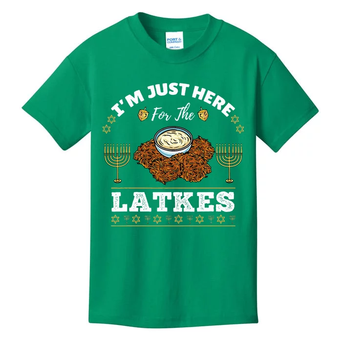 Im Just Here For The Latkes Chanukah Hanukkah Kids T-Shirt