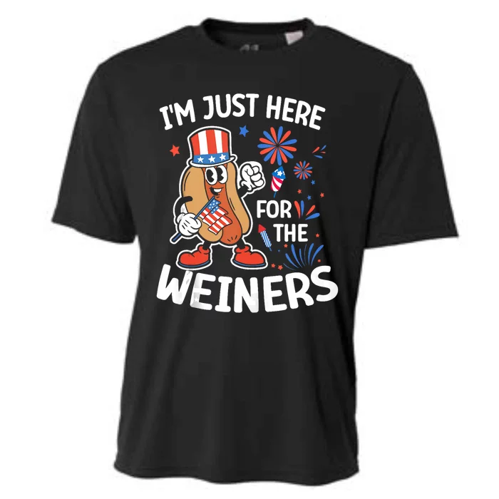 IM Just Here For The Weiners Funny Usa 4th Of July Cooling Performance Crew T-Shirt