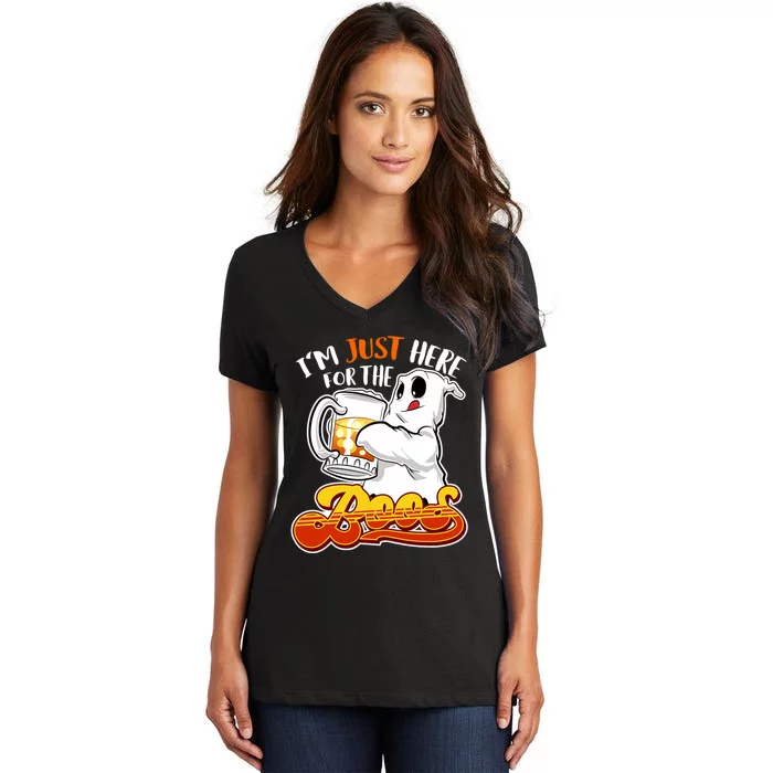 IM Just Here For The Boos Funny Halloween Ghost Women's V-Neck T-Shirt