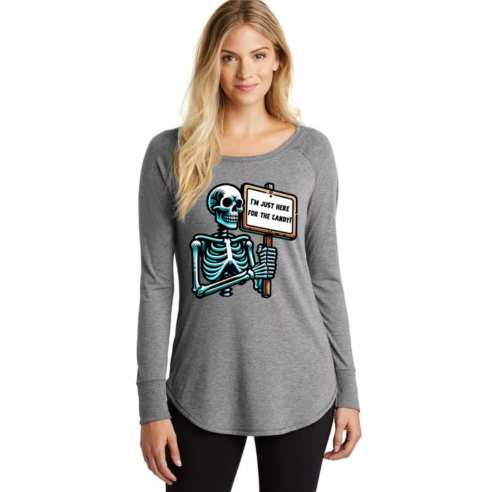 IM Just Here For The Candy Skeleton Spooky Season Halloween Women's Perfect Tri Tunic Long Sleeve Shirt