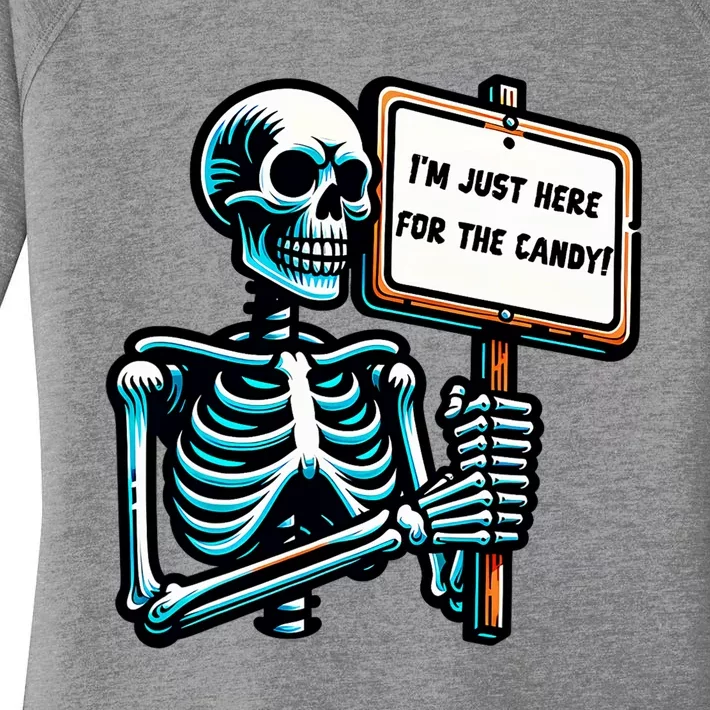 IM Just Here For The Candy Skeleton Spooky Season Halloween Women's Perfect Tri Tunic Long Sleeve Shirt