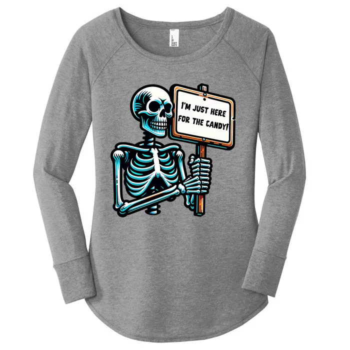 IM Just Here For The Candy Skeleton Spooky Season Halloween Women's Perfect Tri Tunic Long Sleeve Shirt