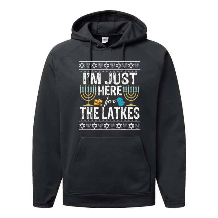 I'm Just Here for the Latkes Jewish Gift Performance Fleece Hoodie