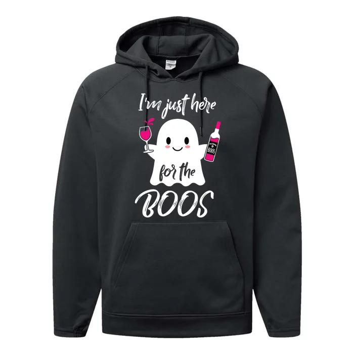 IM Just Here For The Boos Wine Funny Halloween Performance Fleece Hoodie