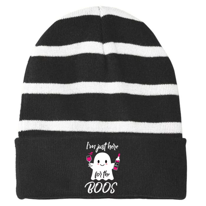 IM Just Here For The Boos Wine Funny Halloween Striped Beanie with Solid Band